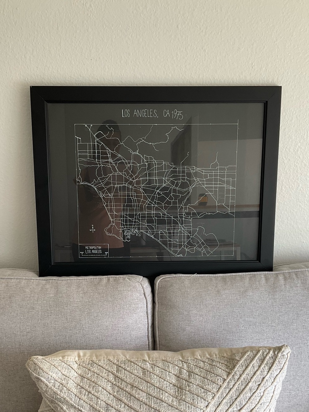 Vintage 1975 Hand-Drawn Los Angeles City Map – Framed & Glass-Protected Wall Art